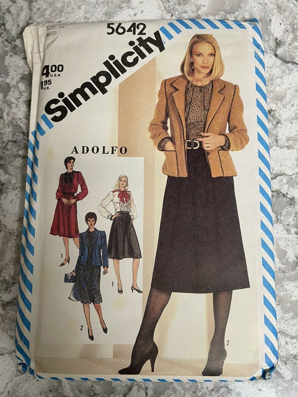1980's Simplicity Misses' Dress,Blouse,Skirt,Jacket Adolfo Pattern 5642 14 Cut